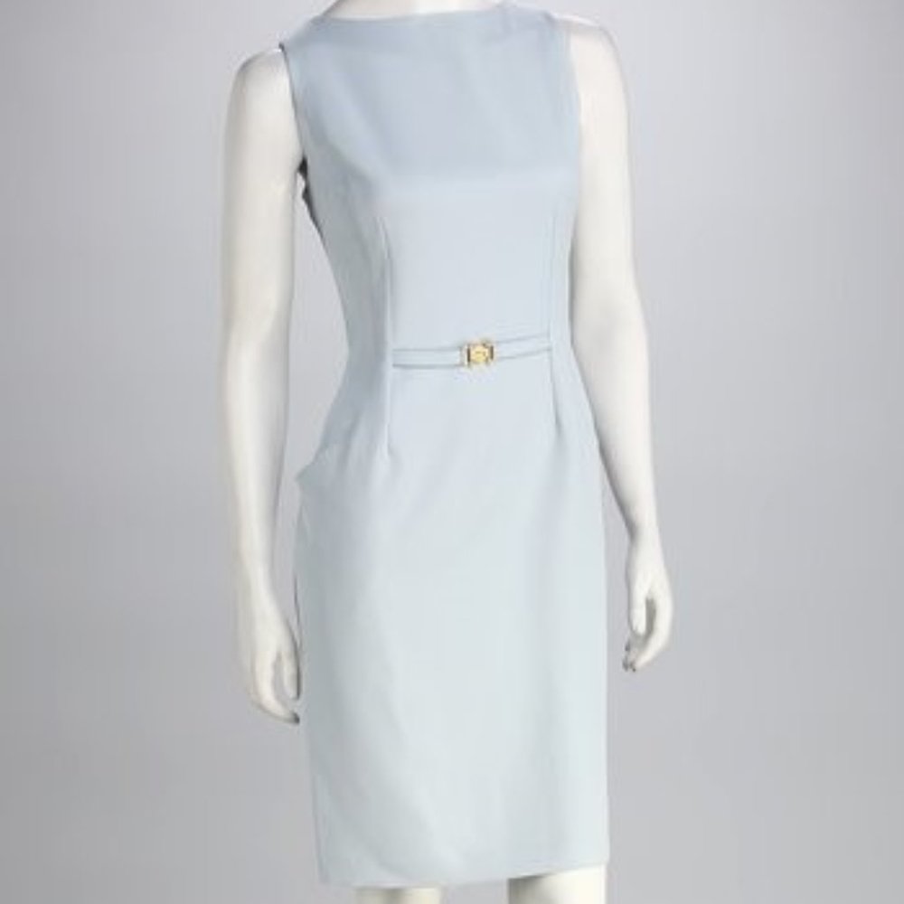 Shelby & Palmer Size 6 Light Blue Sleeveless Dress with Front Belt Buckle Accent